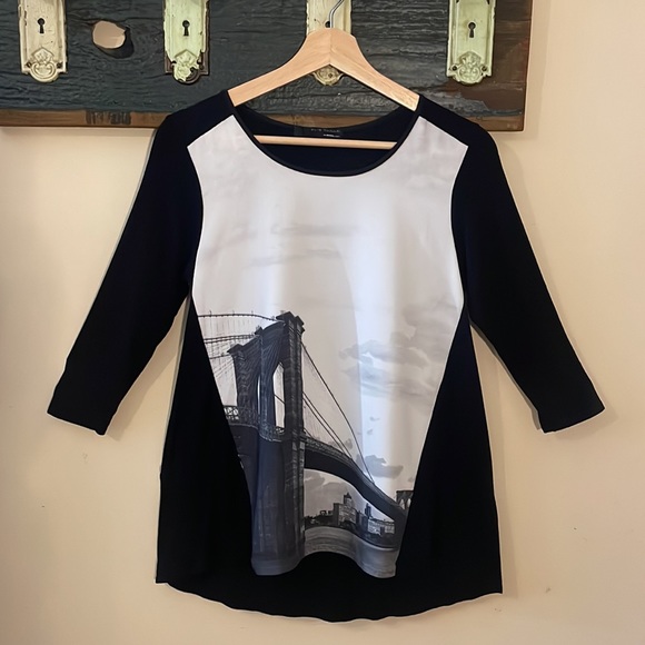 Elie Tahari for Design Nation New York 3/4 Sleeve Graphic Top Size Small - Picture 4 of 15